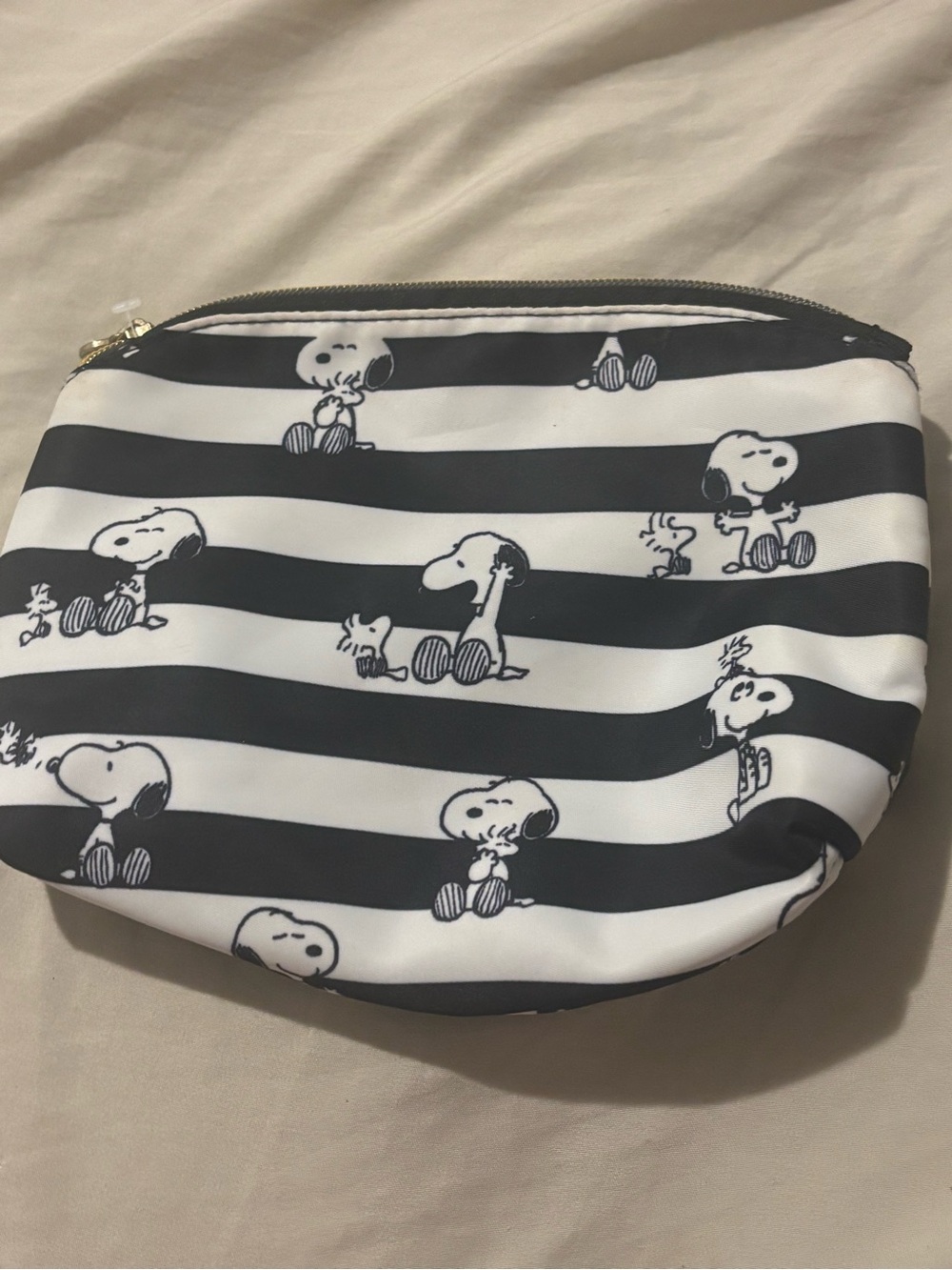Peanuts Snoopy Striped Cosmetic Bag Makeup Pouch FLAWED